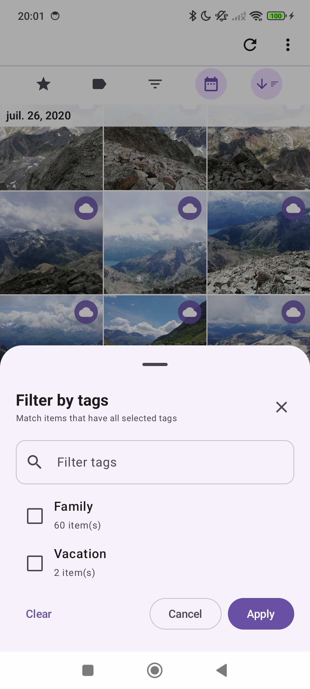Screenshot: filter by tags