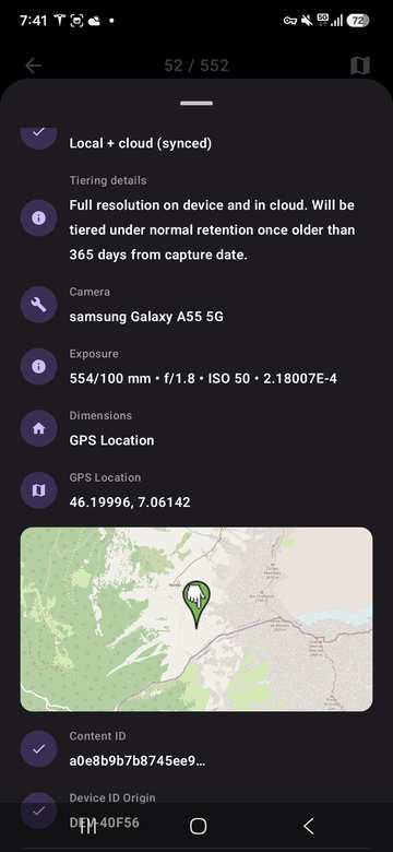 Screenshot: photo details